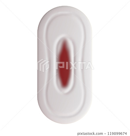 帶有經血的日間無羽毛衛生棉的 3D 插圖(前視圖)3 帶有經血的日間無羽毛衛生棉的 3D 插圖(前視圖)3 119899674