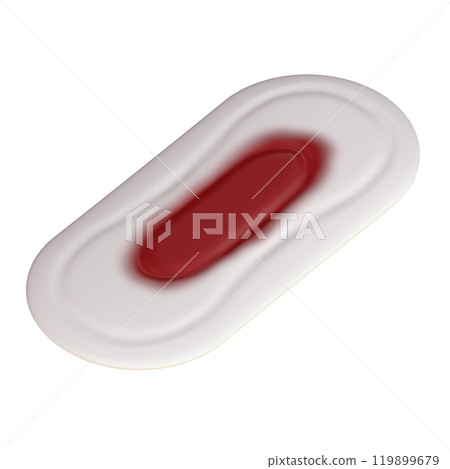 3D illustration of a daytime wingless sanitary napkin with menstrual blood on it (diagonal view) 2 119899679