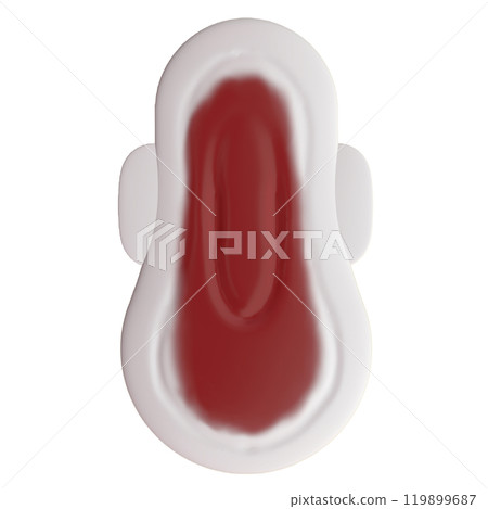 3D illustration of a sanitary napkin for heavy nights with menstrual blood on it (front view) 1 119899687