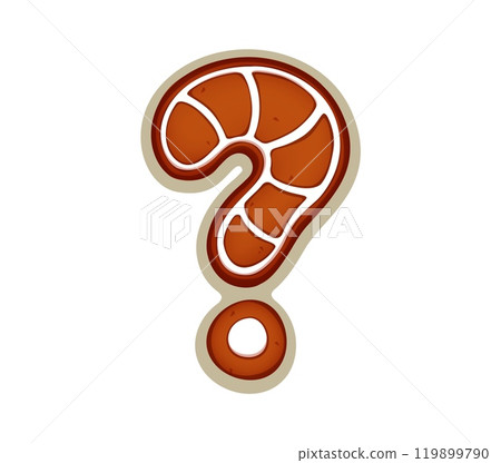 Christmas cookie font, gingerbread biscuit question mark for Xmas type, vector typeface. Christmas font question sign as gingerbread cookie biscuit for Xmas and New Year holiday greeting typeface 119899790