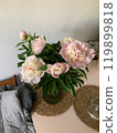 Bouquet of pale pink peonies. Peonies in a vase selective focus. Beautiful flowers close up. Valentine day. Womans day. Romantic vibe. Floral background. Copy space. High quality photo. 119899818