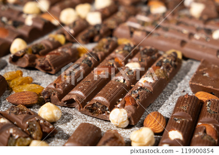 Lots of Organic Healthy Chocolate with Nuts 119900854