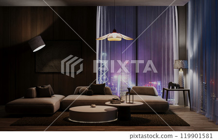 Cool light living room by night 119901581