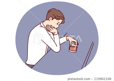 Man drinks alcohol sitting in bar and suffers from depression after divorce or being fired from job Man drinks alcohol sitting in bar and suffers from depression after divorce or being fired from job 119902106