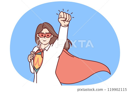 Super woman rips off shirt showing off superhero clothes and flying out to save business 119902115