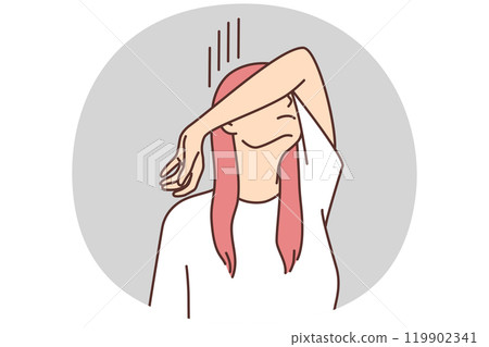 Unhappy woman hide face feeling depressed Unhappy woman hide face feeling depressed 119902341