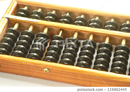 wooden abacus old Chinese tool for calcuated arraning on white background 119902445