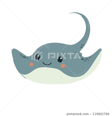 Funny cute Stingray illustration. Nice underwater ocean animal character. Vector illustration, flat. For children nursery, 119902766