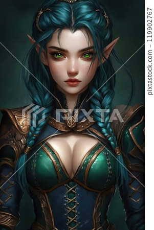 Enchanting Elf Warrior dressed in Stunning Armor ready for an epic adventure awaits you 119902767