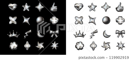 Metallic spheres, moons, and hearts with a space vibe. Metallic spheres, moons, and hearts with a space vibe. 119902919
