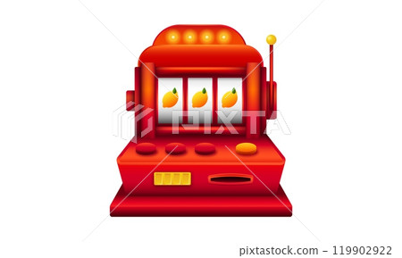 Red slot machine with lemon. Lucky machine for casino and gambling. Red slot machine with lemon. Lucky machine for casino and gambling. 119902922