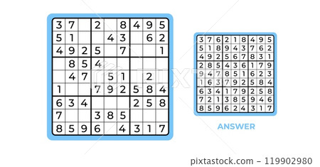 Sudoku boar intellectual game with numbers. Education game for brain activity. Sudoku boar intellectual game with numbers. Education game for brain activity. 119902980