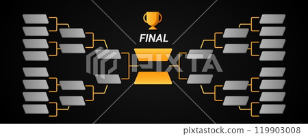 Tournament chart structure with golden cup and gray squares. Sport leadership bracket. Tournament chart structure with golden cup and gray squares. Sport leadership bracket. 119903008
