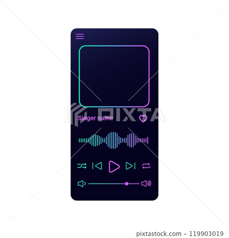Modern music app UI with colorful track and playlist controls. Modern music app UI with colorful track and playlist controls. 119903019