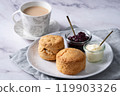 Cream tea with scones, Afternoon tea, Milk tea, Marble background 4 119903326