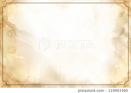 Old yellowed paper with spots and stripes. Watercolor background with streaks of paint, imitation of the texture of an old manuscript in sepia color. Blurred abstract background for grunge style. 119903360