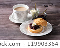 Cream tea with scones, Afternoon tea, Milk tea, Jam on top 119903364