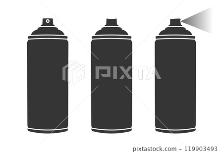 Spray paint bottle icon. Aerosol spray aluminium can package logo sign. Graffiti paint. Vector illustration image. Isolated on white background. Spray paint bottle icon. Aerosol spray aluminium can package logo sign. Graffiti paint. Vector illustration image. Isolated on white background. 119903493