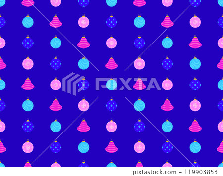 Seamless pattern with Christmas balls. Christmas ornaments, each ornament is decorated with snowflakes and stripes patterns. Xmas design for wrappers, covers, banners and posters. Vector illustration Seamless pattern with Christmas balls. Christmas ornaments, each ornament is decorated with snowflakes and stripes patterns. Xmas design for wrappers, covers, banners and posters. Vector illustration 119903853