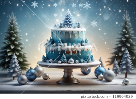 close up of delicious three tier cake with Christmas inside 119904029