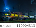 Kiha 85 transfer train arriving at Nishi-Maizuru Station at night 119904313