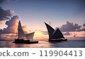 遊艇漂浮在夕陽下 119904413