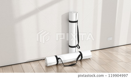 Blank white rolled yoga mat sport area shadow mockup 119904997