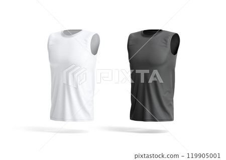 Blank black and white sleeveless shirt mockup, side view 119905001