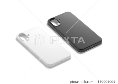 Blank black and white phone case mockup lying, side view 119905005