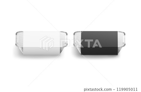 Blank black and white aluminium foil container paper label mockup 119905011