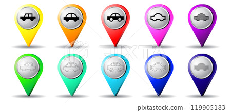 Location pins with passenger car icon - vector illustration 119905183