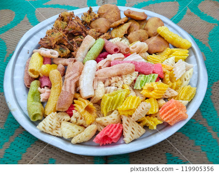 Ramadan special Various dishes on the Mat of Indian Muslims to break the fast. snaks and food Ramadan special Various dishes on the Mat of Indian Muslims to break the fast. snaks and food 119905356