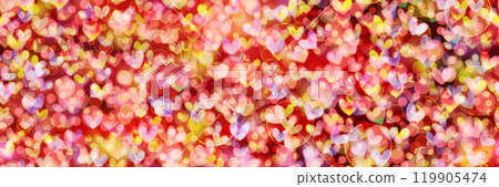 Yellow, pink and purple heart shaped blurred sequin on dark red bg as neon bokeh seamless pattern Yellow, pink and purple heart shaped blurred sequin on dark red bg as neon bokeh seamless pattern 119905474