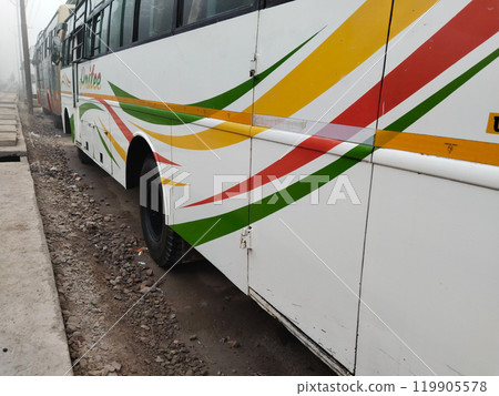 private buses transport station. private bus stand waiting for traveller 119905578
