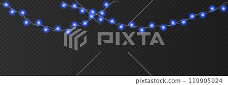 Festive bright Christmas light bulbs glowing garland string. Festive bright Christmas light bulbs glowing garland string. 119905924