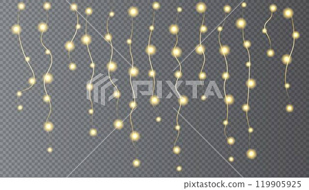Festive Christmas light glowing garland string on dark background. Festive Christmas light glowing garland string on dark background. 119905925