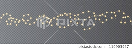 Festive Christmas light  glowing garland string on dark background. 119905927