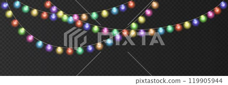 Vector Christmas Festive colorful glowing garland string. Vector Christmas Festive colorful glowing garland string. 119905944