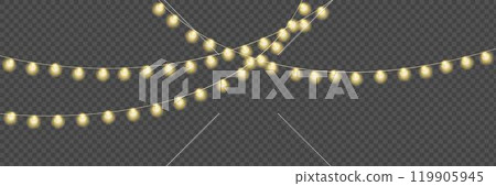 Festive Christmas light  glowing garland string on dark background. 119905945