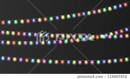Vector Christmas Festive colorful glowing garland string. Vector Christmas Festive colorful glowing garland string. 119905958