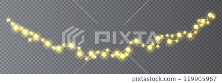 Festive Christmas light  glowing garland string on dark background. 119905967