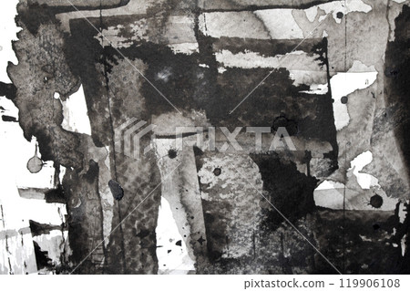 Thick Black and White Ink and Paint Splatters and Lines Abstract Background 119906108
