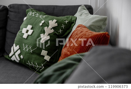 sofa pillows white wall background door interior 119906373