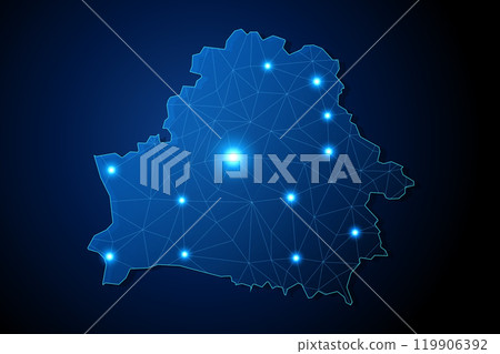 Belarus - country shape with lines connecting major cities 119906392