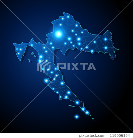 Croatia - country shape with lines connecting major cities Croatia - country shape with lines connecting major cities 119906394