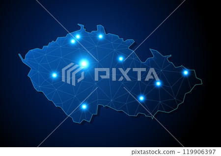 Czech Republic - country shape with lines connecting major cities Czech Republic - country shape with lines connecting major cities 119906397