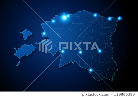 Estonia - country shape with lines connecting major cities 119906399
