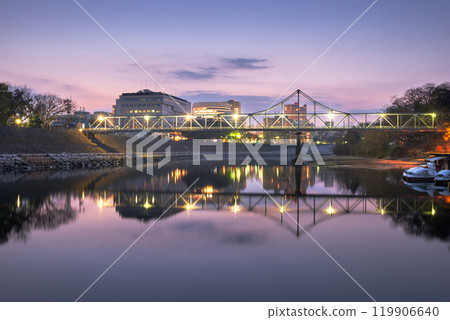 Okayama, Japan at cityscape on the Asahi River 119906640
