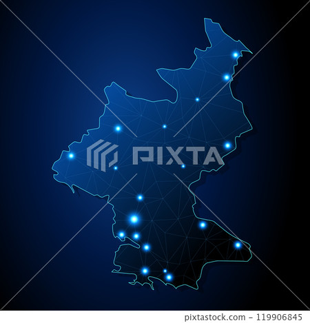 North Korea - country shape with lines connecting major cities North Korea - country shape with lines connecting major cities 119906845