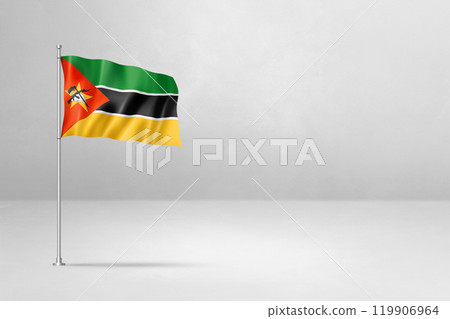Mozambique flag isolated on white concrete wall background 119906964